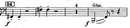 Excerpt from the third trombone part of the Fourth Movement of Bartók's "Concerto for Orchestra."